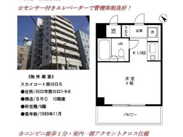 西川口1R(家具家電付!完全独立)